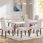 Upholstered Dining Chairs Set of 6, Modern Fabric Dining Room Chair, Wooden Dining Chair, Kitchen Side Chairs, Farmhouse Dinner Chair with High Back for Kitchen, Beige