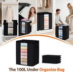 SpaceWhisper 4 Pack 100L Clothes Storage, Foldable Thick Fabric Blanket Storage Bags, Containers for Organizing Bedroom, Closet, Clothing, Comforter,Closet Organization with Handle,Black