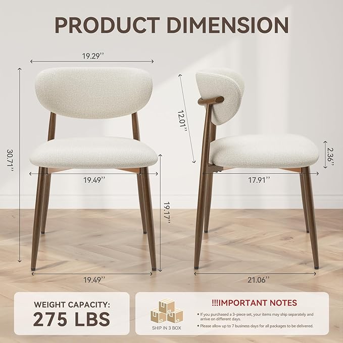 Dining Chairs Set of 6, Curved Back Kitchen Room Chairs with Metal Legs and Anti Slip Pads, Upholstered Dining Chair for Home and Restaurant, Beige
