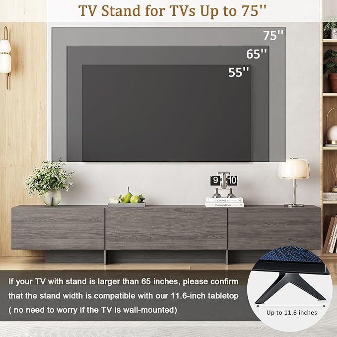 76.4'' Modern TV Stand for Living Room, Mid Century Modern TV Console,Entertainment Center with 3 Drawers, Large Storage Cabinet Table, Media Cabinet for Living Room, Bedroom, Grey