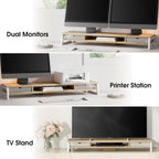 Fenge Dual Monitor Stand, Monitor Riser with Drawer, 42.5 Inch Large Computer Monitor Stand for 2 Monitors, 2 Tier Wooden Desk Shelf for Top of Desk