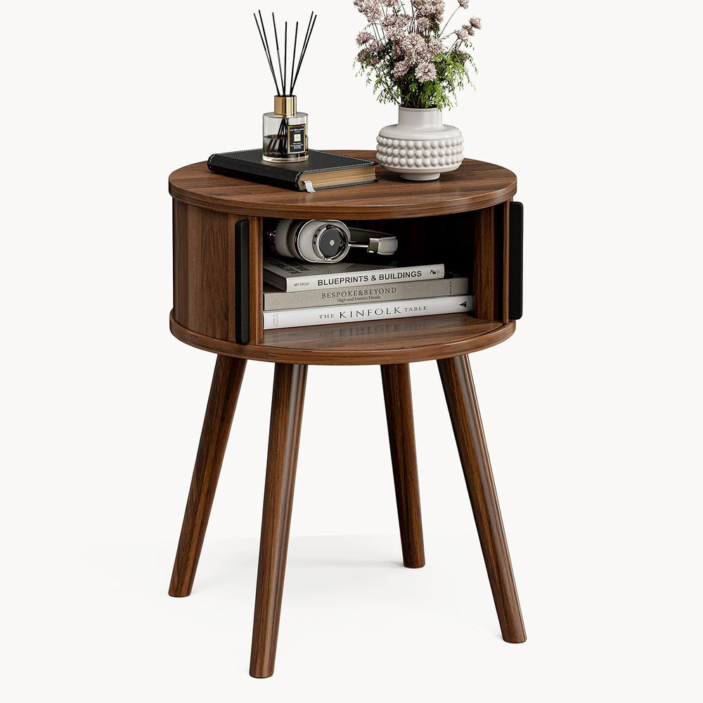 ZttRiee Side Table with Sliding Door & Cabinet, End Table for Living Room...