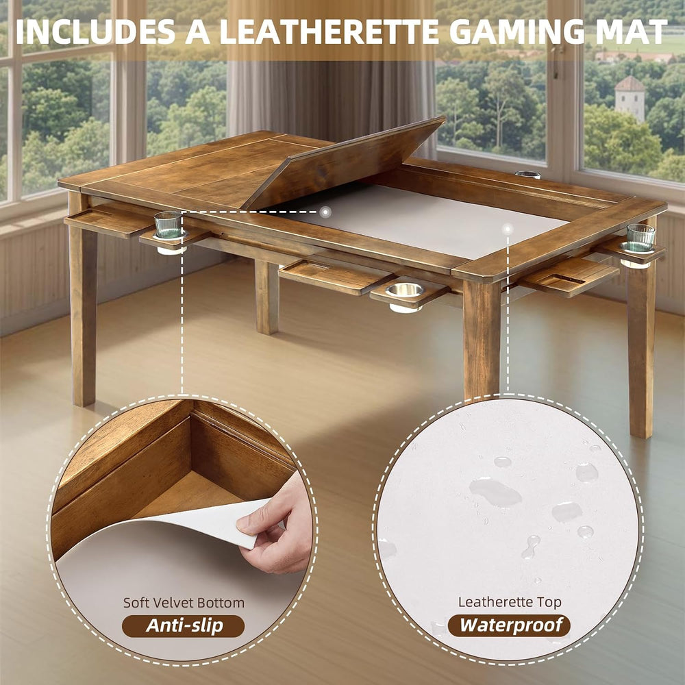 Coperat Solid Wood Board Game Table for 4-6 Players,Dining/Gaming Table w/ 54...