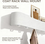Wall Coat Rack Floating Shelves Modern Coat Rack Wall Mount with Storage Entryway Shelf Wooden Hanger 20 Inch 4 Hidden Metal Hooks for Living Room Bedroom (White, 5 Hooks)