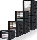 Fab totes 10 Pack Clothes Storage, Foldable Thick Fabric Blanket Storage Bags, Containers for Organizing Bedroom, Closet, Clothing, Comforter,Closet Organization with Handle,Black
