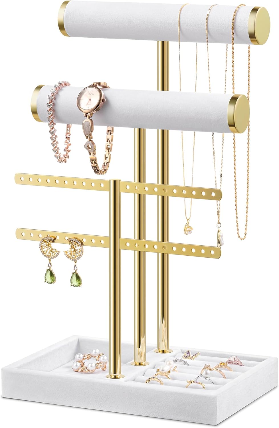 Bracelet Holder Jewelry Organizer Display - 3 Tier T Bar Velvet Stand, Black Jewelry Storage for Bracelet, Necklaces, Earrings, Rings, Watches