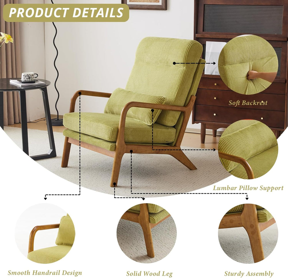 Karl home Accent Chair High Back Mid-Century Modern, Green