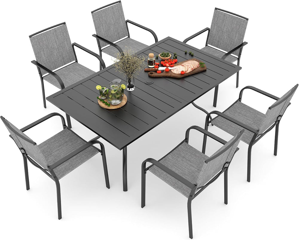 Outdoor Patio Dining Set with 63"x38" Rectangle Table,Gray Stackabl...