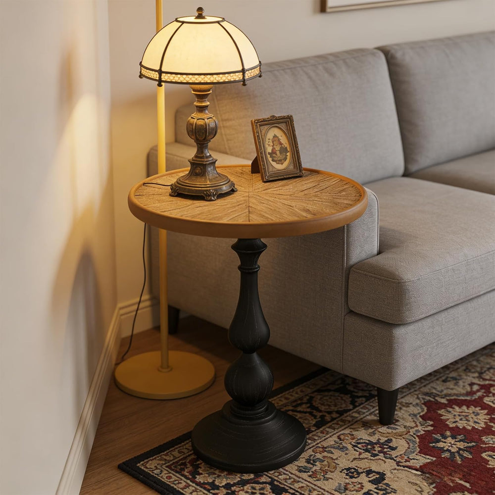 Vintage Round Pedestal End Table, 19.9" French Country Side Table with N...