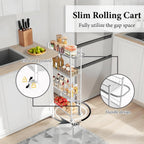 Utility Slim Storage Cart, 4-Tier Storage Cart, Narrow Cart with Handle, 7.1 Inches Deep, Metal Frame, for Kitchen, Dining Room, Living Room, Home Office, Rustic Brown and Classic (4 Tier White)