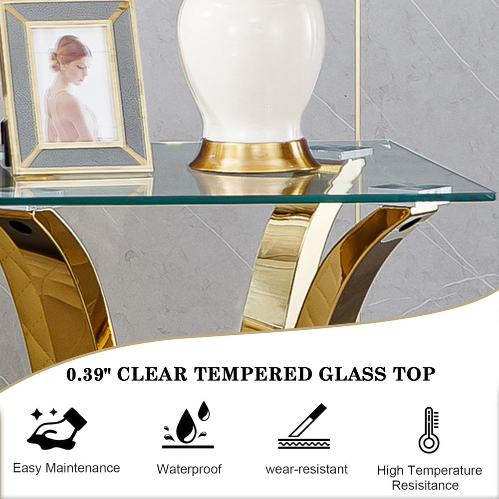 Modern Glass End Table Square Gold Living Room Table Sofa Side Table with 0.4...