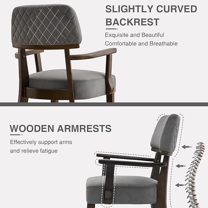 Velvet Dining Chairs with Arms, Upholstered Dining Room Chairs with Hardwood ...