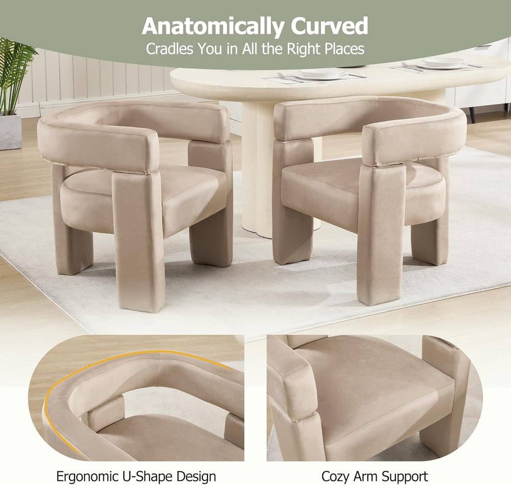 Modern Accent Barrel Chairs Set of 4, Velvet Upholstered Armchairs with 3 Leg...