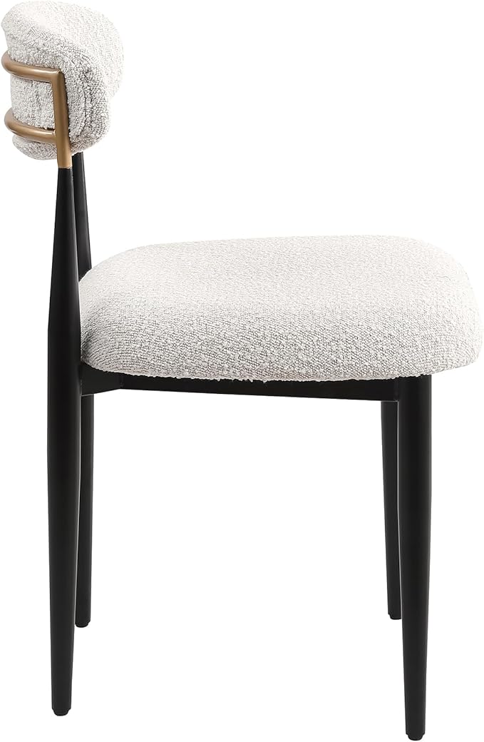 Morden Fort Modern Dining Chairs Set of 6, White Armless Chairs with Curved Backrest and Black Metal Legs for Dining Room, Kitchen, Living Room and Reception