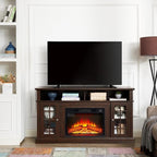 Rustic TV Stand with Electric Fireplace: Tall Wood Entertainment Center Console for 60 Inch TV - Espresso