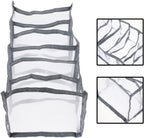 Clothes Organizer and Underwear Drawer Box, Medium 6-compartment Pants Dividing Storage Bin, Grey Mesh Fabric, Closet Storage for Travel and Home Wardrobe