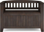 SIMPLIHOME Acadian 2-Seater Storage Bench and Cabinet Set in Brunette Brown