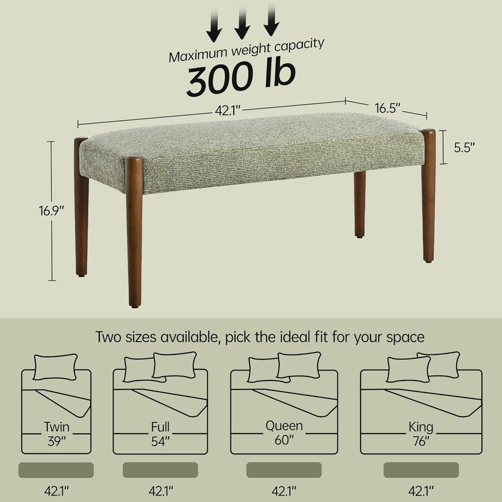 Usaint 42" End of Bed Bench, Modern Upholstered Bedroom Bench with Rubbe...