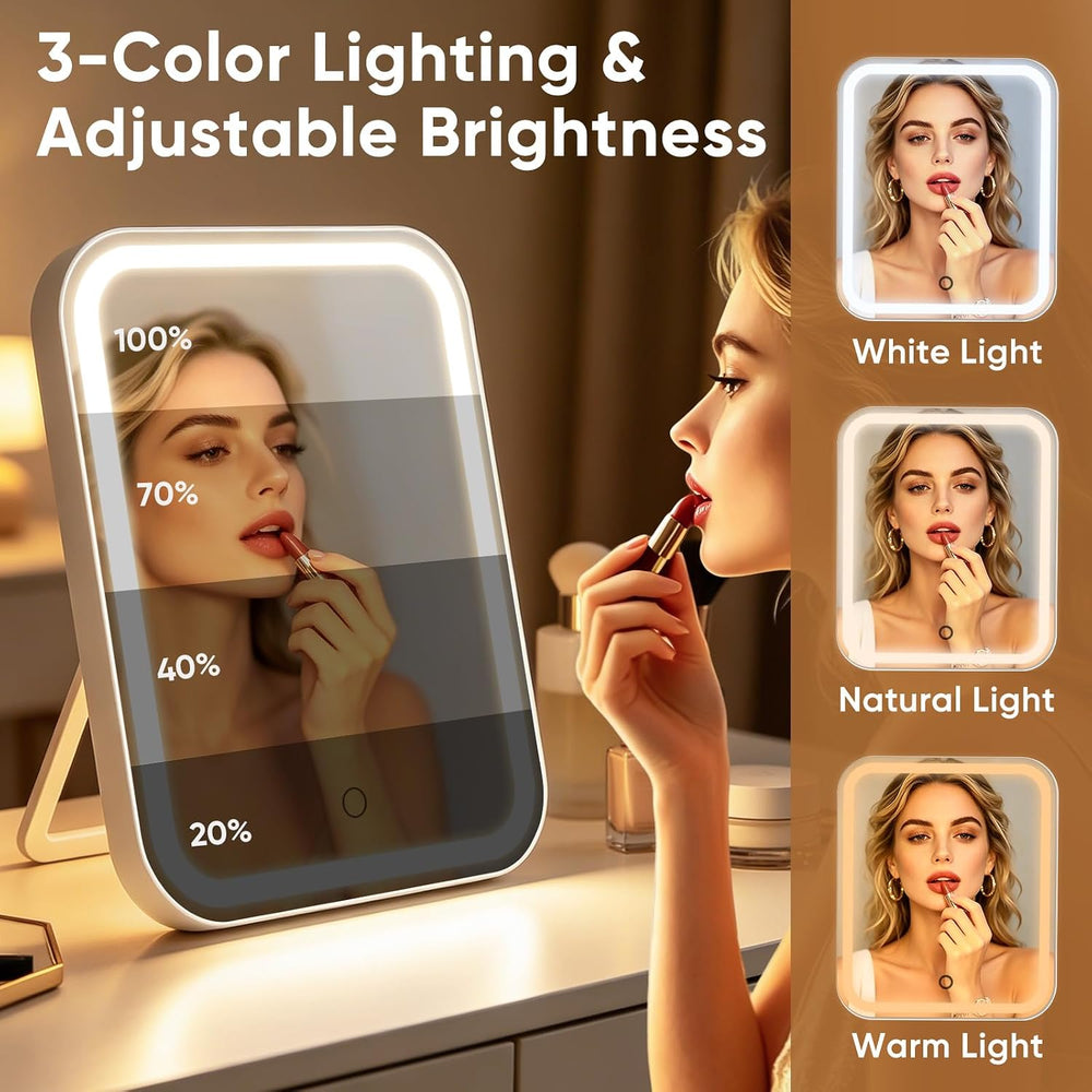 FUNTOUCH 5000mAh Large Lighted Vanity Makeup Mirror with 40X Magnifier