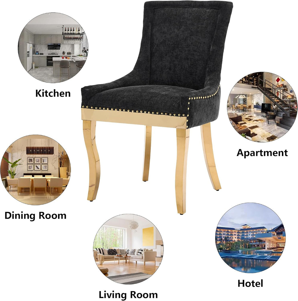 Luxury Fabirc Upholstered Dining Chairs Set of 2,Neutral Chenille Kitchen Roo...