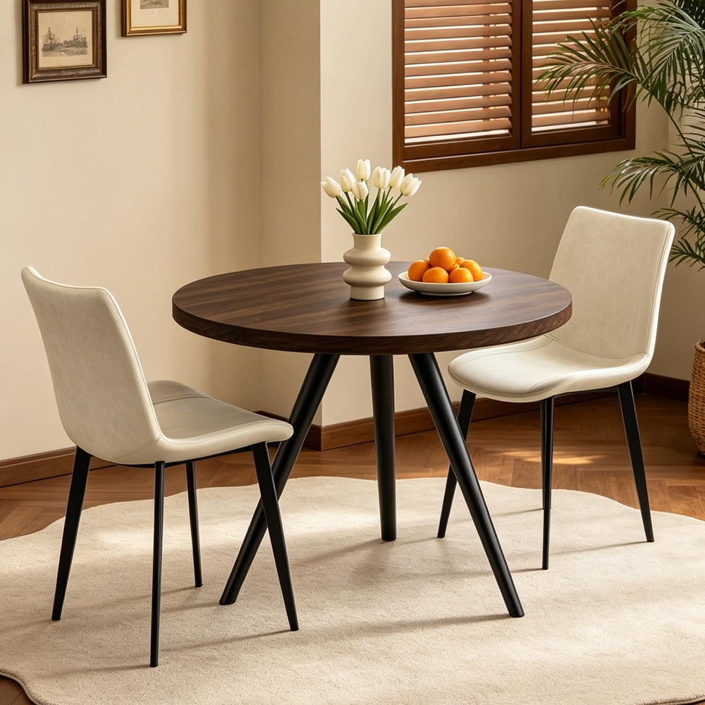 34.6" Round Dining Table Set for 2, Walnut Small Dining Room Set | Space...