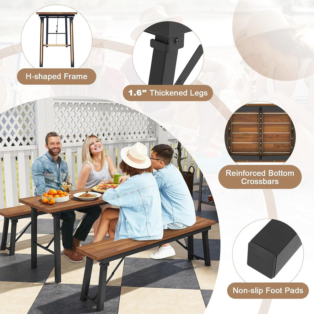 Tangkula Outdoor Dining Table With Benches for 4-6 Persons, No Assembly Folda...