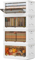 4 Tier Storage Bins with Lids 102QT - Stackable Containers with Wheels, Folding Boxes, Set of 25