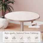 31.5'' Tulip Table, Round Dining Table with Glossy Sintered Stone Tabletop | Rose Gold Aluminum Alloy Edge & Pedestal, Small Bistro Table for Dining Room/Café/Small Spaces/Restaurant (Blush Onyx)