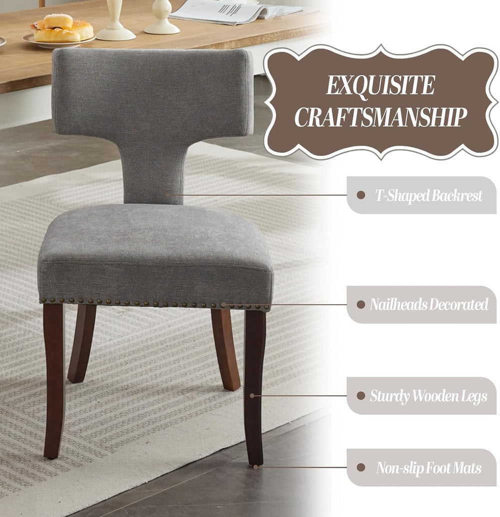 Dining Chair Set of 2 Linen Fabric Curved Backrest Farmhouse Mid Century Acce...