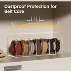 FEMELI Belt Organizer, Acrylic Belt Storage for Closet with Dust Cover, 7 Compartments Belt Container Display Holder for Drawer, Clear Belt Tie Case for Women Men Home