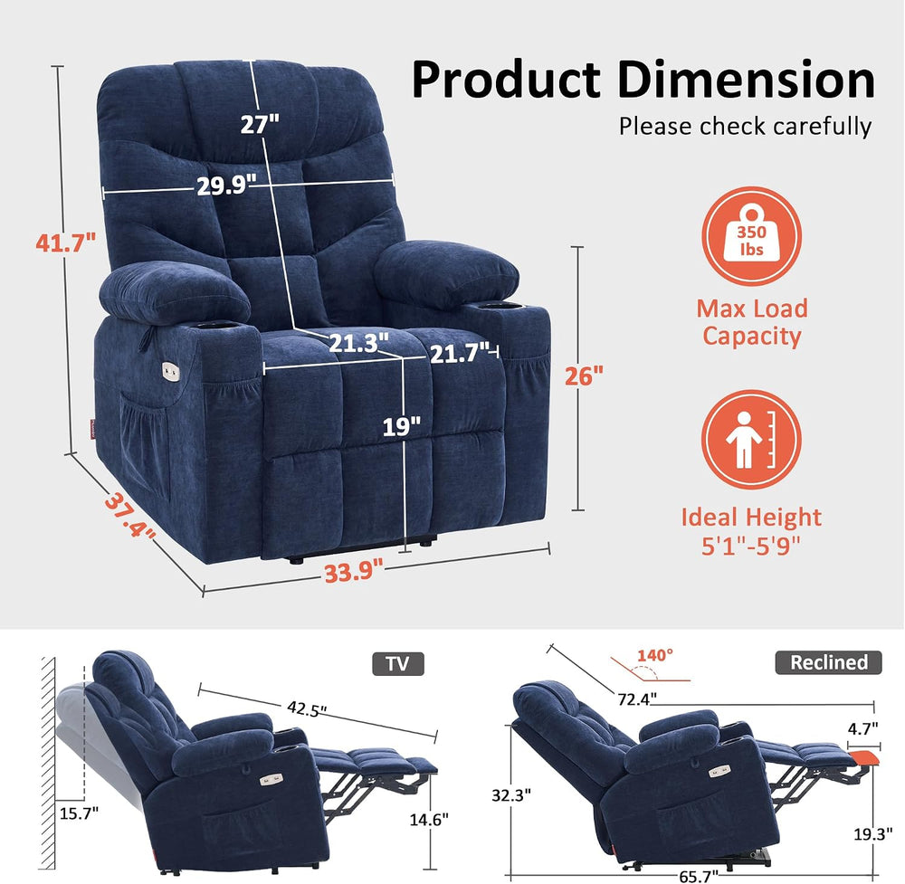 MCombo Power Lift Recliner for Elderly, Fabric 7287 (Navy Blue, Medium)