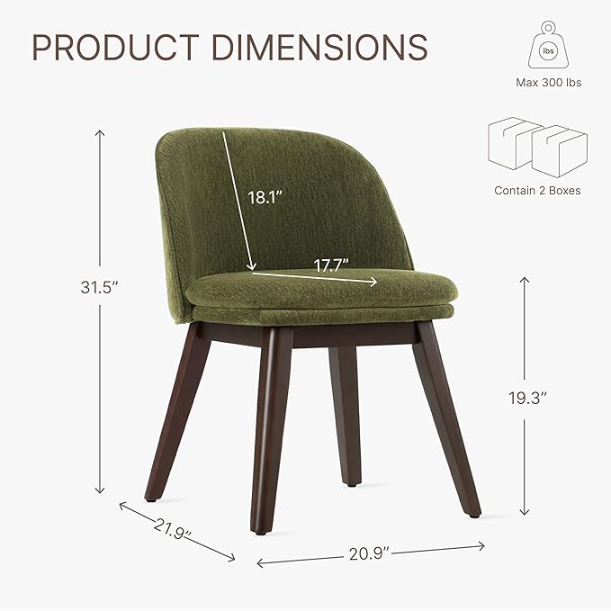 Wooden Dining Chairs Set of 4, Fabric Upholstered Modern Dining Room Chairs w...