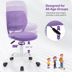 Giantex Kids Desk Chair, Adjustable Children Study Chair, Swivel Armless Mesh Task Office Chair, Computer Desk Chair with Adjustable Height & Lumbar Support (Purple)