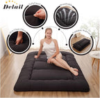 Japanese Floor Mattress, Futon Mattress with Portable Storage Bag and Washable Cover, Roll Up Thick Tatami Mat Suitable for Camping, Guest Room, Black, Full