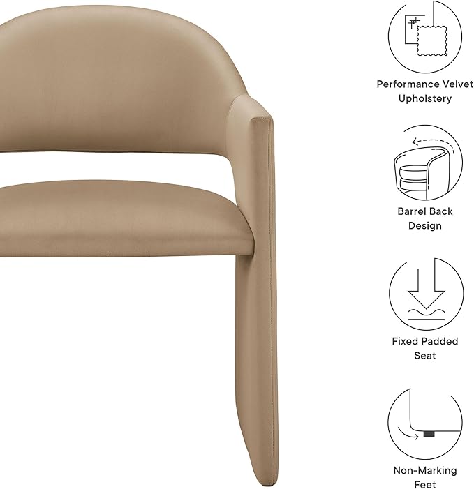 Modway Talia Performance Velvet Dining Armchair in Taupe - Modern Curved Dining Chair with Open-Back - Stain-Resistant Velvet Barrel Chair - Living Room Accent Chair with Arms