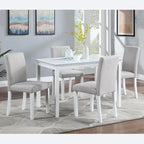 KEIKI 5-Piece Standard Height Dining Table Set with Rectangular Table and 4 Upholstered Chair, for 4 Person, Modern Crystal Decoration Wooden Table Set, Easy Assembly, for Kitchen, Dining Room, White