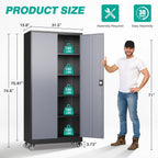SISESOL 75" Tall Metal Storage Cabinet with Wheels,Rolling Garage Storage Cabinet with Lock,Gray Metal Cabinets with Wheels and Shelves,Tall Tool Cabinets on Wheel for Garage,Home,Office,Shop