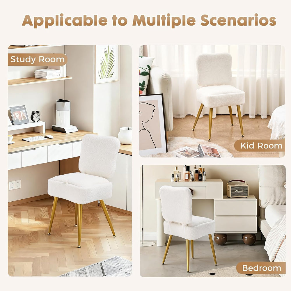 Small Vanity Chair with Storage & Folding Backrest, White | Sherpa Vanity...