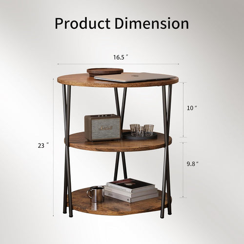 23 Inch Round Side Table 3-Tier End Table Living Room Small Patio Table Nightstands Round Coffee Table Spacious Top for Couch Bedroom 3 Storage Shelves Accent Coffee Table, Rustic Brown