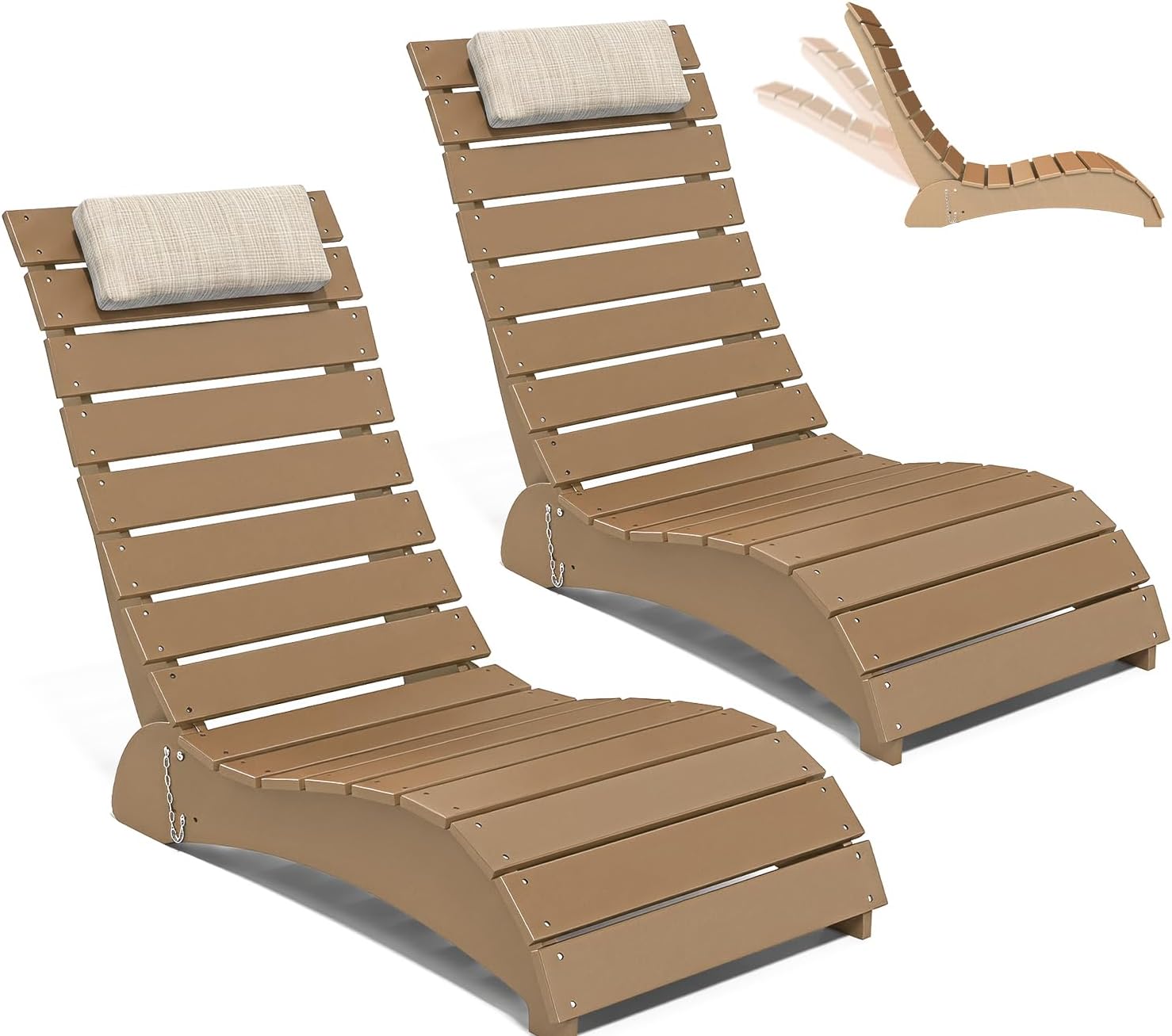 NAVINE Adjustable HDPE Pool Lounge Chairs Set of 2 with Headrest, Teak | All Weather, Weighted Fade-resistant Chaise Chairs, Pool Chairs and Lounger for Baja Ledge, Poolside Area and Deck
