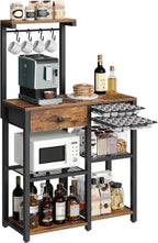 YATINEY Bakers Rack with Storage, 5-Tier Coffee Bar Station with Drawer, Kitchen Coffee Stand with Pod Drawer Holder, for Living Room, Home Cafe, Kitchen, Rustic Brown KF60BRY1
