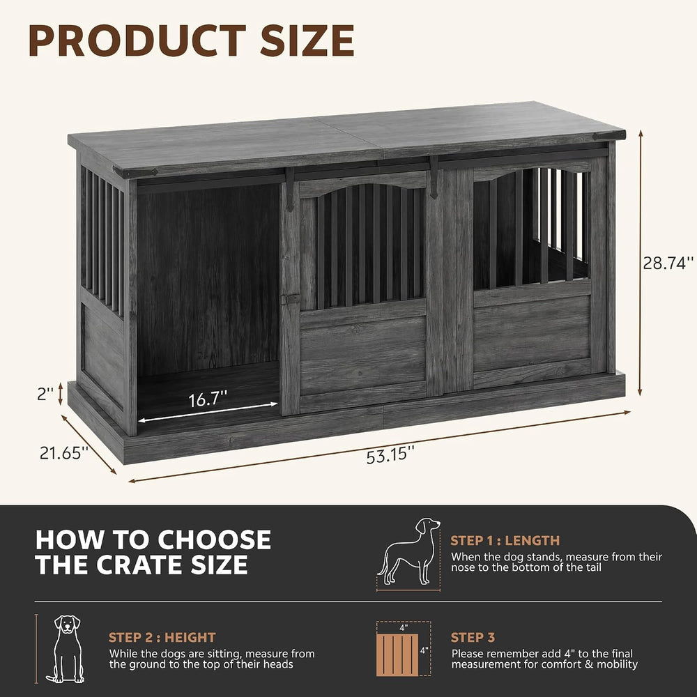 Homiflex 53 Inch Wooden Dog Crate Furniture Heavy Duty Dog Kennel Furniture w...