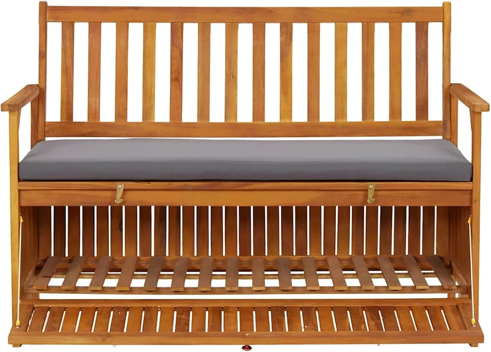 Gecheer Garden Storage Bench, 120 cm Solid Acacia Wood Patio Seating with Sto...
