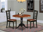 East West Furniture DLNI3-BCH-LC 3 Piece Dining Set Contains a Round Dining Room Table with Dropleaf and 2 Faux Leather Upholstered Chairs, 42x42 Inch, Black & Cherry