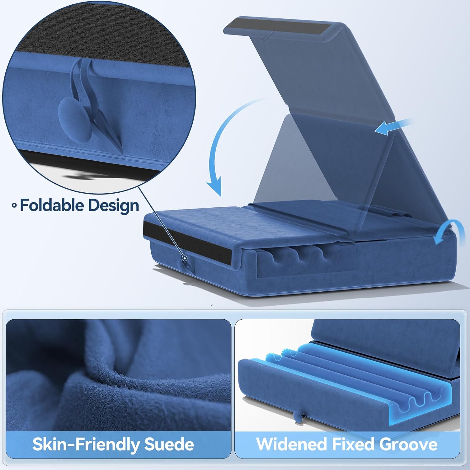 KDD Tablet Pillow Holder, Foldable iPad Stand for Lap, Bed and Desk -Tablet Soft Pad Dock with Pocket & Stylus Mount Compatible with iPad Pro 12.9, 10.5, 9.7 Air Mini 6 5 4 3, Galaxy Tab,E-Reader