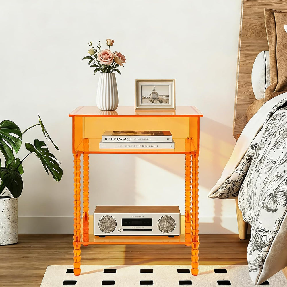 Acrylic Side Table, End Table with Storage, Nightstand for Living Room Bedroo...