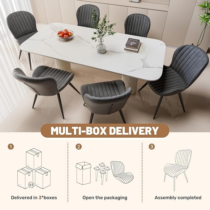 Nalupatio Dining Chairs Set of 6, Modern Dining Room Chairs Comfy Backrest Thick Upholstered Kitchen Chairs 19IN Height with Metal Legs Black