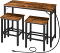 HOOBRO Bar Table and Chairs Set, 39.4" Dining Table Set with Power Outlet, 3-Piece Pub Table Set, Kitchen Bar Height Table with Stools of 2, Space Saving for Living Room, Rustic Brown BF45UBT01