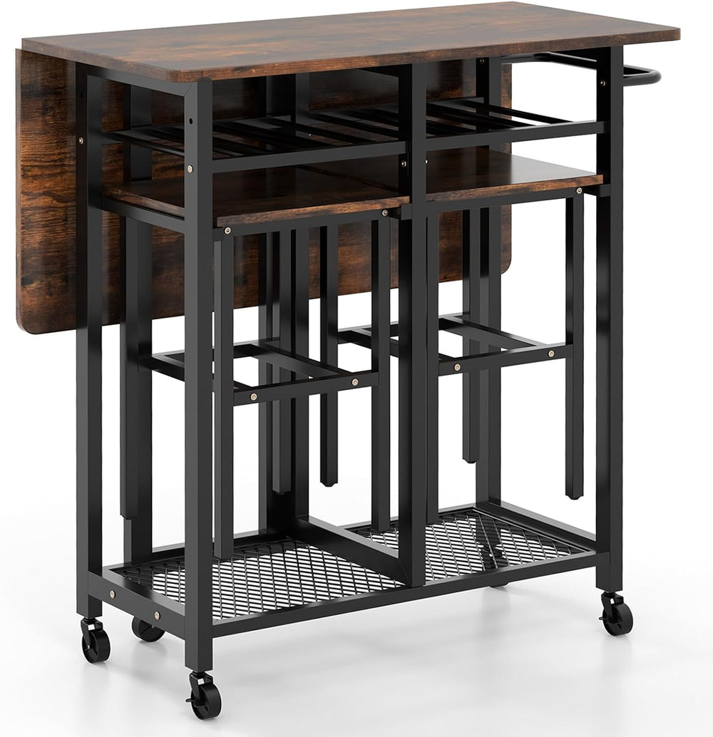 TANGZON 3 Piece Dining Table Set, Folding Drop Leaf Dining Table and 2 Stools...