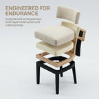 HNY Mid Century Modern Farmhouse Dining Chairs Set of 2, Linen Upholstered Accent Chair Curved Backrest Kitchen Chairs, with Black Hardwood Frame, Beige